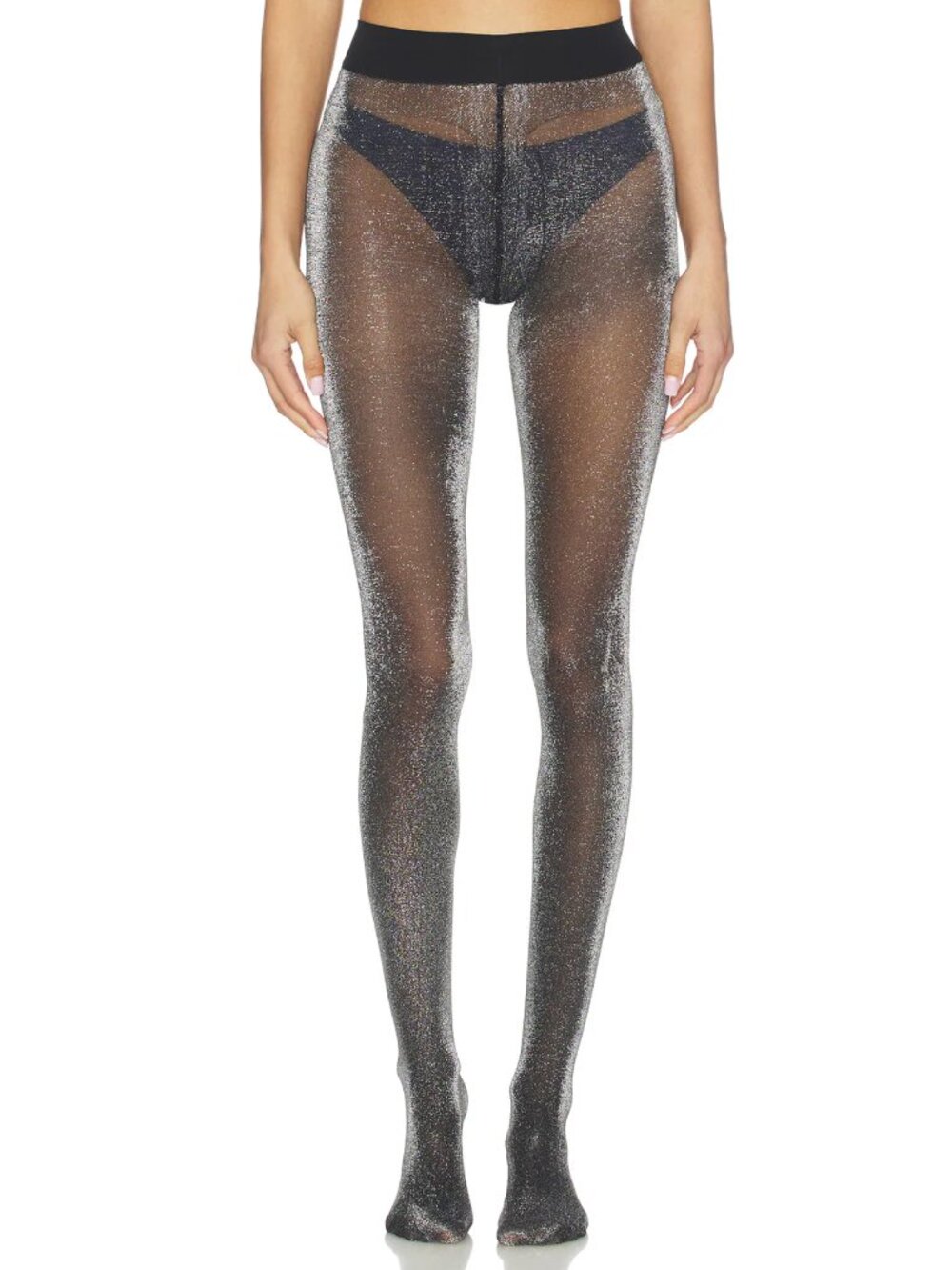 NEW Small SWEDISH STOCKINGS Tora Shimmery Tights Black Silver Sparkly Metallic